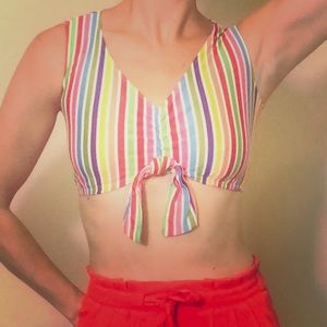 Vintage Multicolor Rainbow Striped Sailor Crop Top Tank